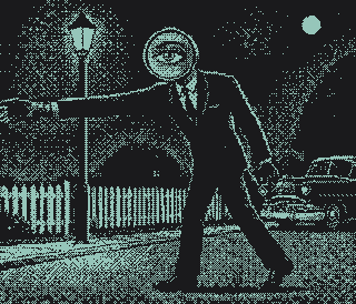 The lens-head detective reaching out to take the envelope